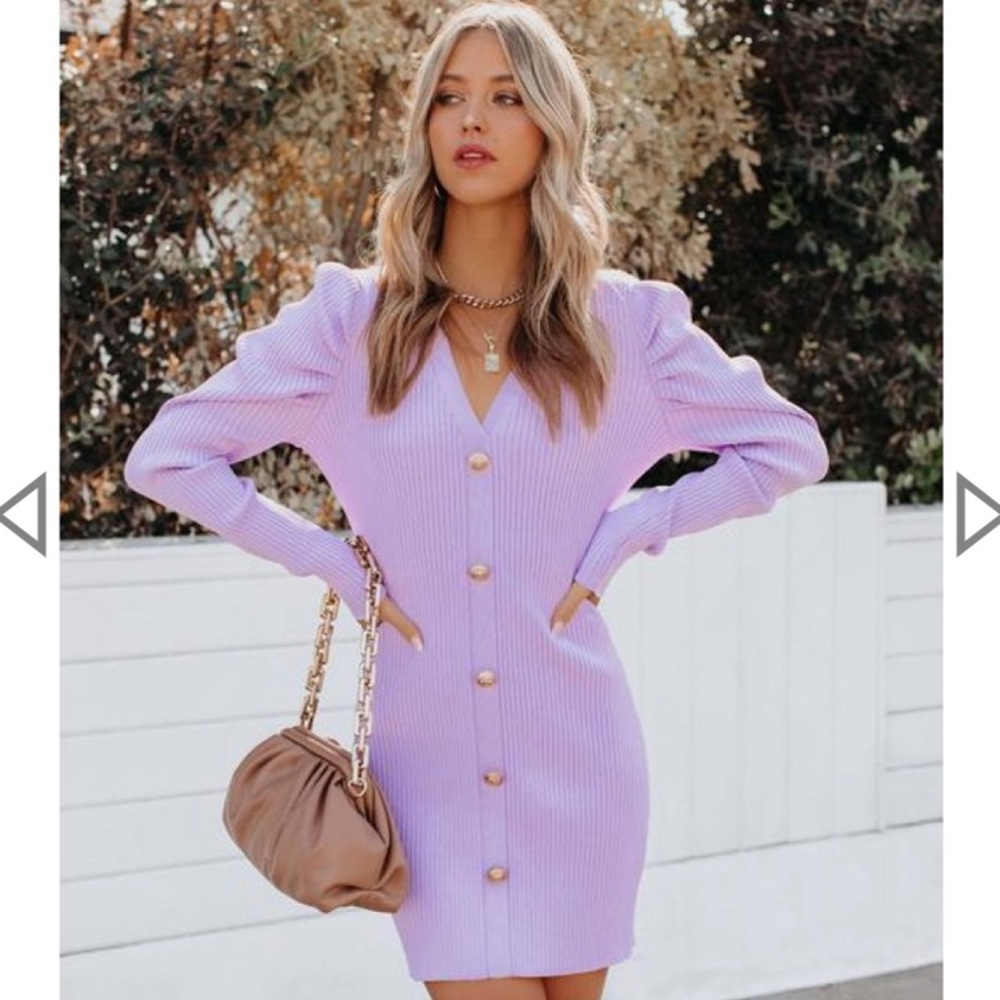 Vici Buttercup Statement Sleeve Ribbed Knit Dress
